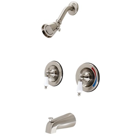 KINGSTON BRASS Tub and Shower Faucet, Brushed Nickel, Wall Mount GKB668PL